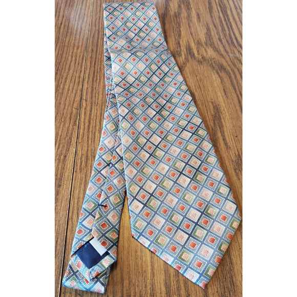 Pierre Cardin 100% Silk Men’s Neck Tie Diamond Geometric Pattern Blue Red Green - Picture 5 of 7